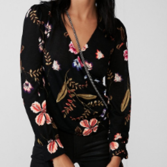 Express Tops - NWT Express Floral Print Wrap Tie Top